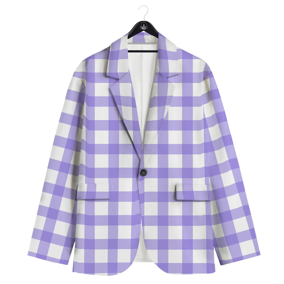 Gingham White And Purple Print Pattern Men's Sport Coat-grizzshop