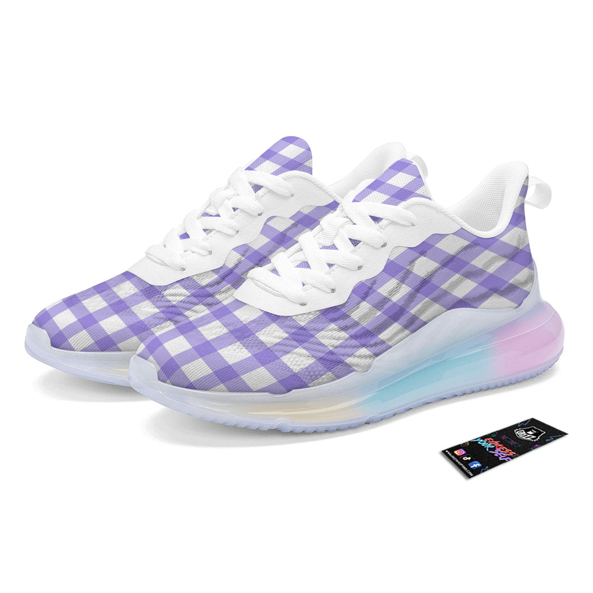 Gingham White And Purple Print Pattern Running Sneakers-grizzshop