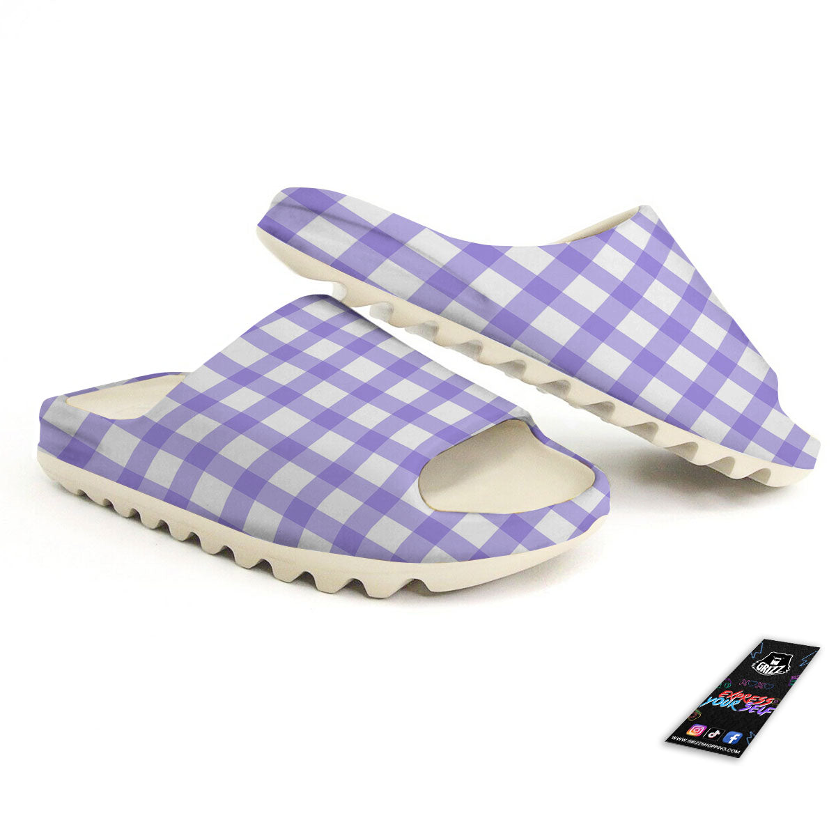 Gingham White And Purple Print Pattern Sandals-grizzshop