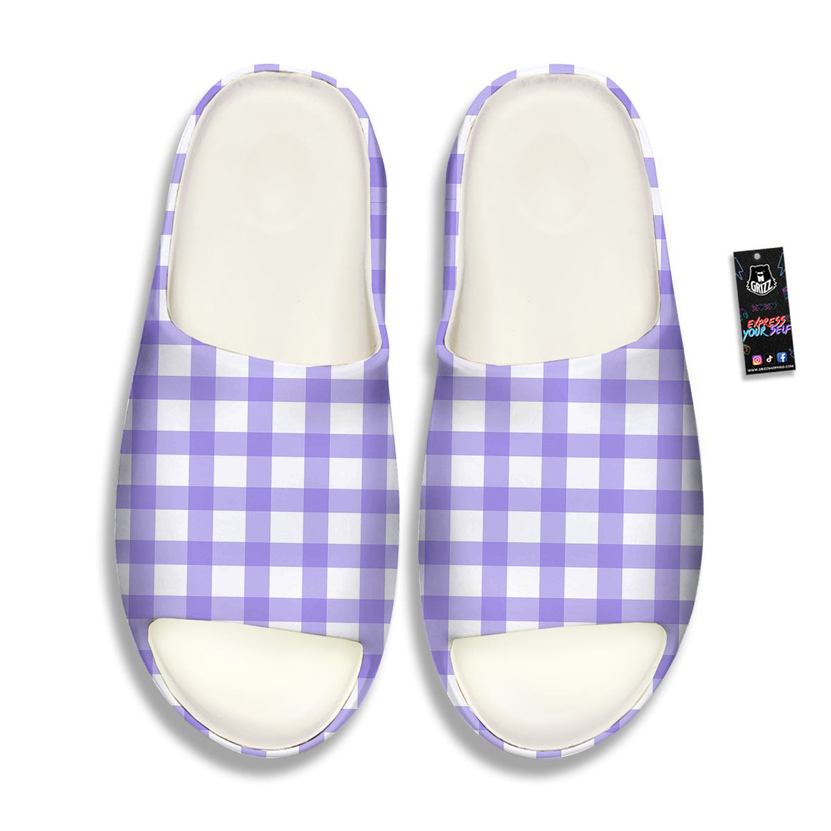 Gingham White And Purple Print Pattern Sandals-grizzshop