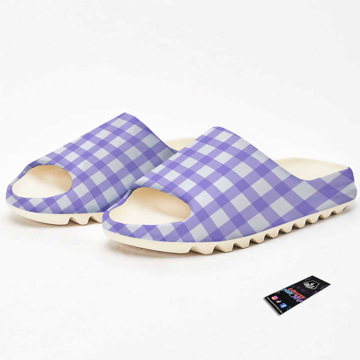 Gingham White And Purple Print Pattern Sandals-grizzshop