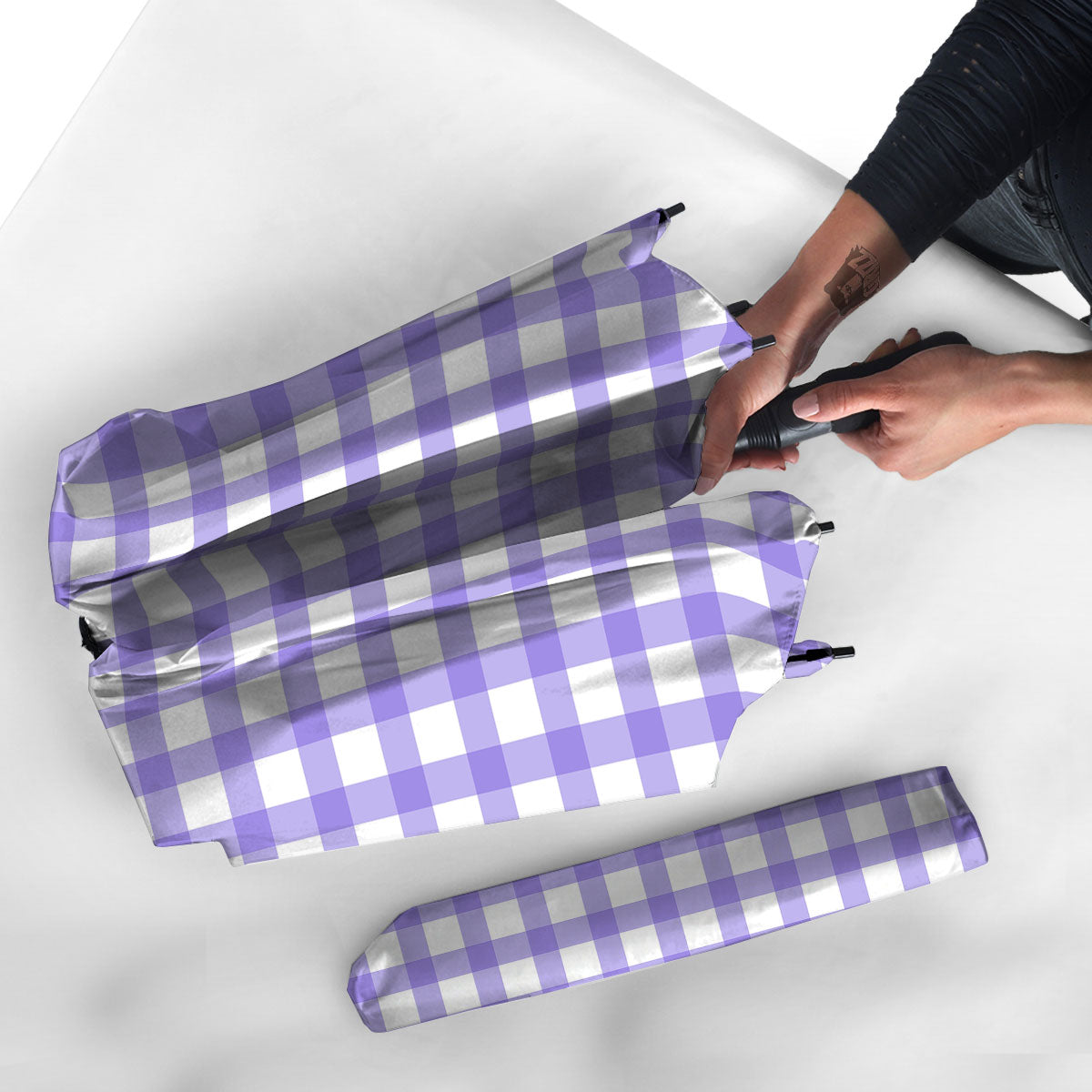 Gingham White And Purple Print Pattern Umbrella-grizzshop
