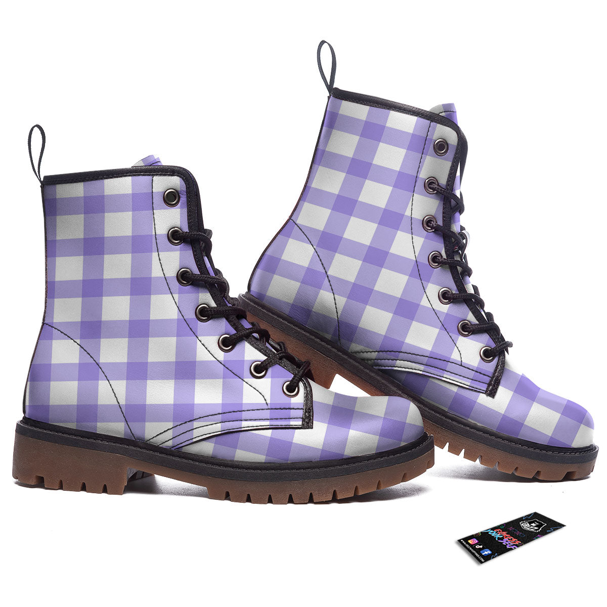 Gingham White And Purple Print Pattern Work Boots-grizzshop