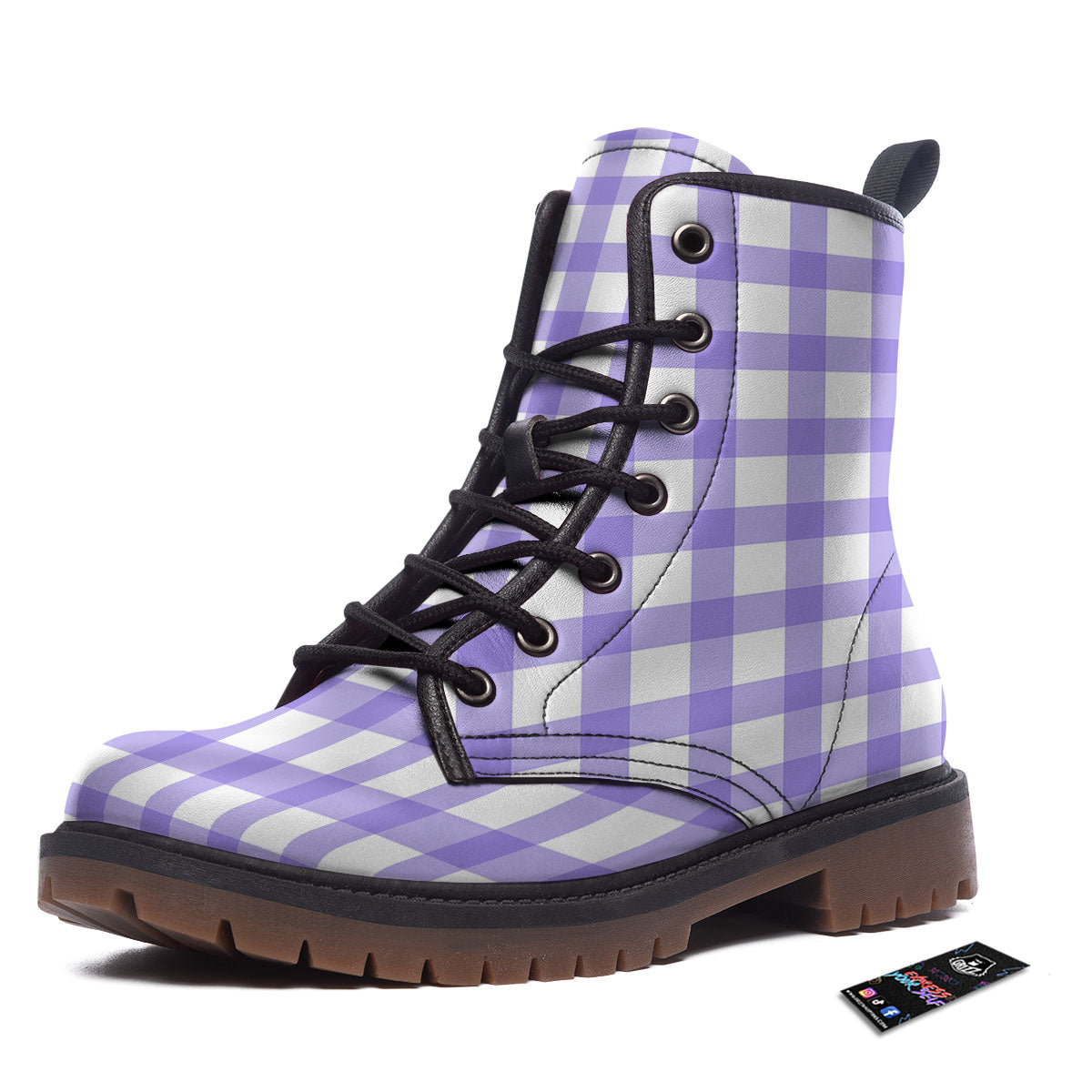Gingham White And Purple Print Pattern Work Boots-grizzshop