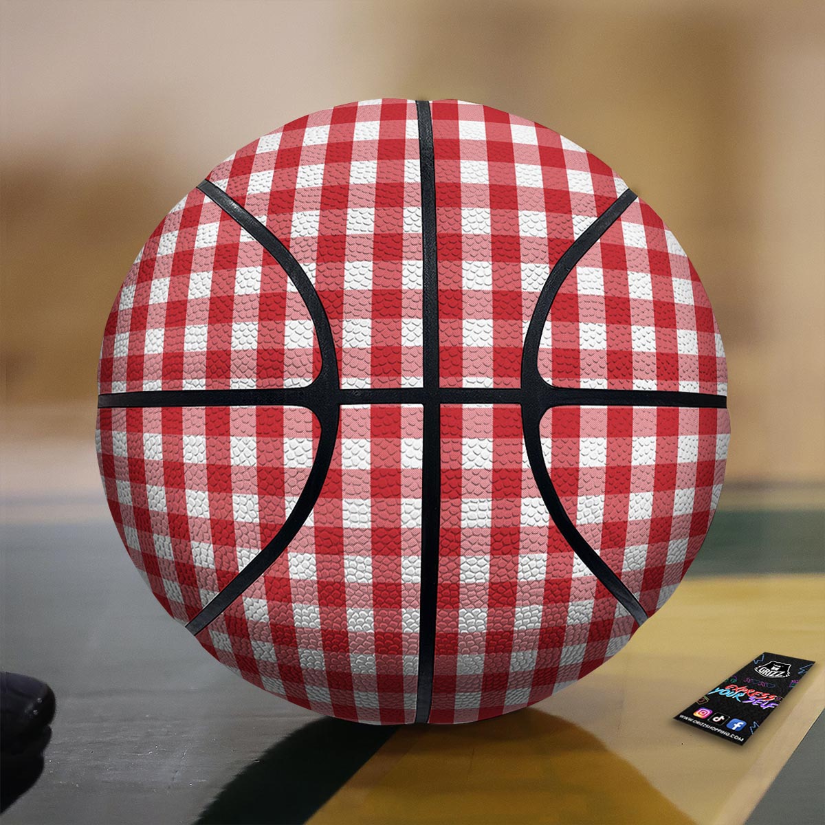 Gingham White And Red Print Pattern Basketball-grizzshop