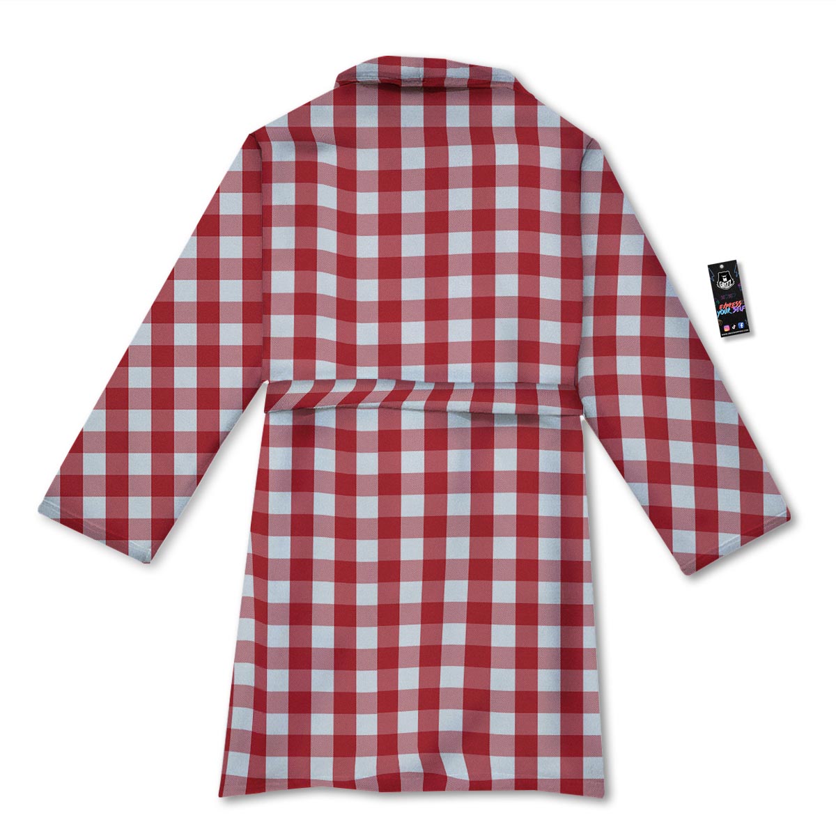 Gingham White And Red Print Pattern Bathrobe-grizzshop