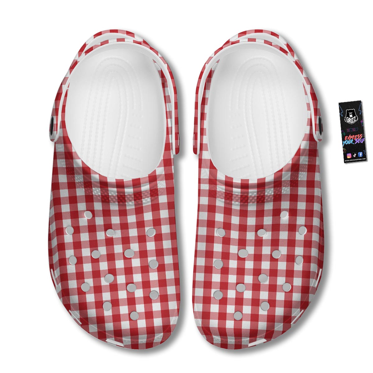 Gingham White And Red Print Pattern Clog-grizzshop