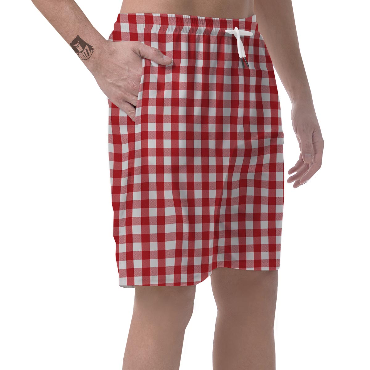Gingham White And Red Print Pattern Men's Shorts-grizzshop