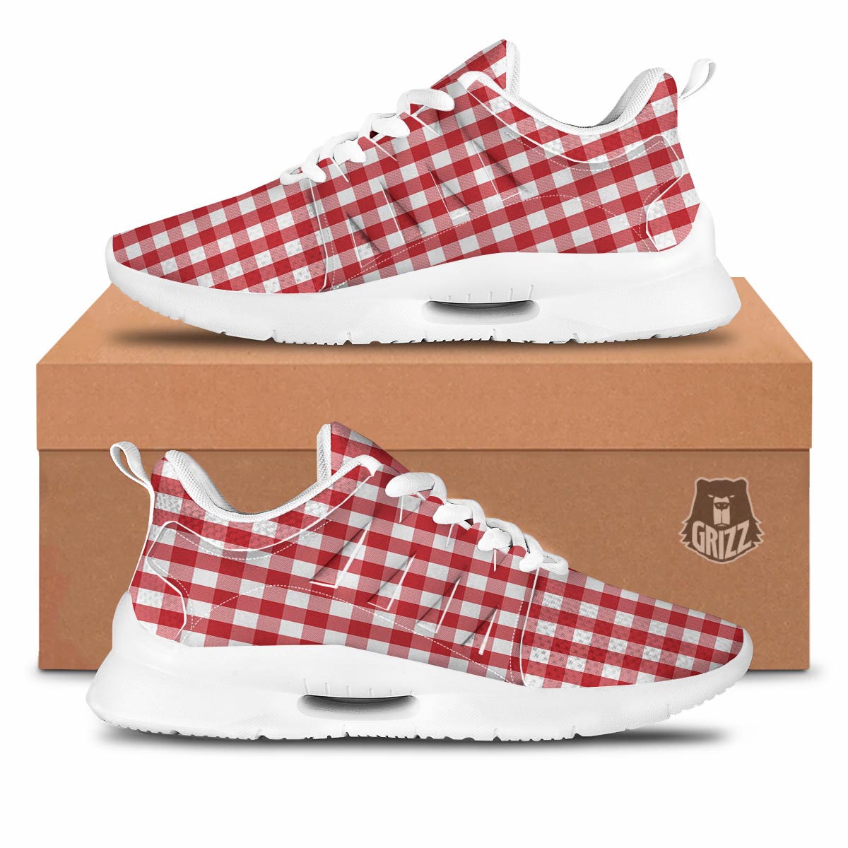 Gingham White And Red Print Pattern Tennis Shoes-grizzshop