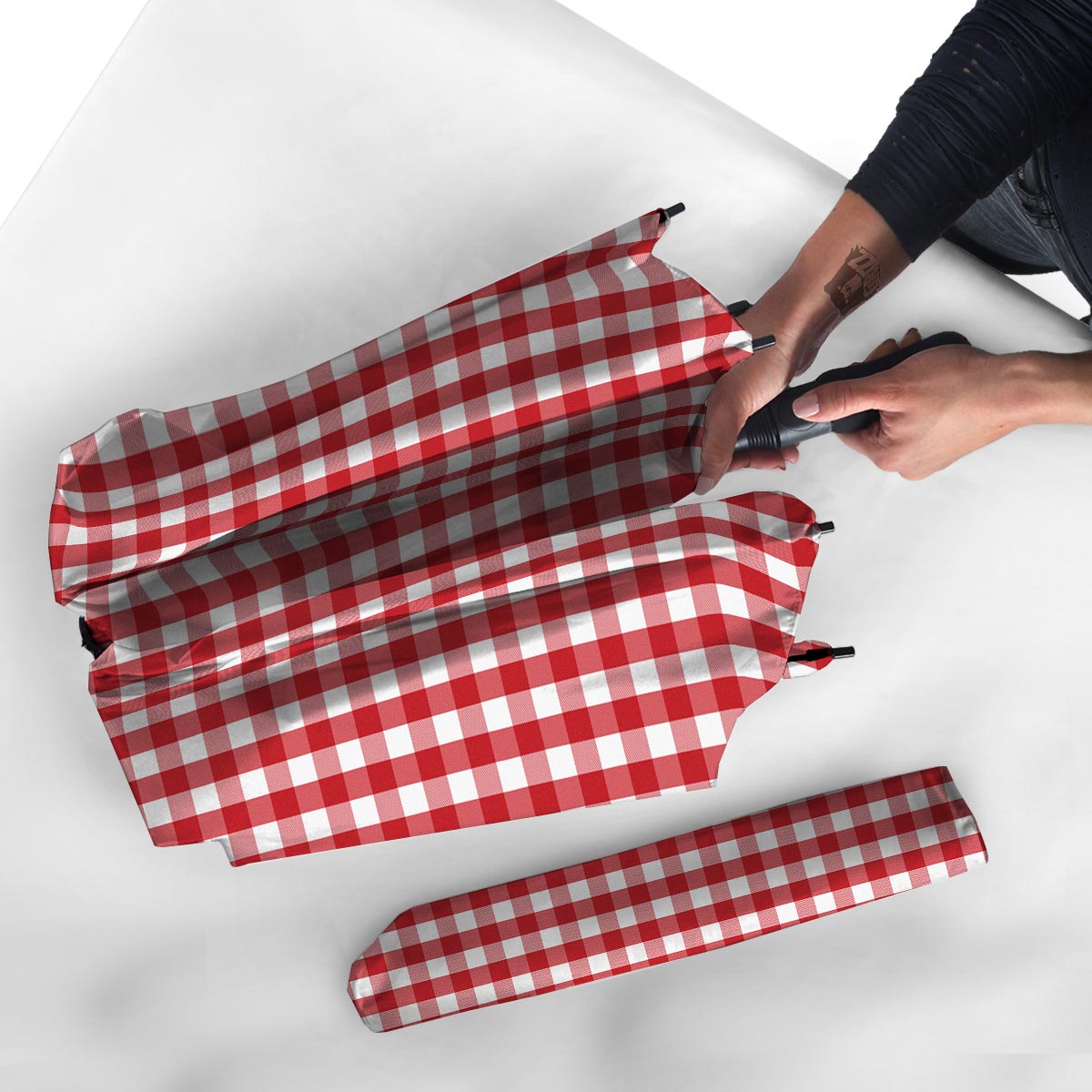 Gingham White And Red Print Pattern Umbrella-grizzshop