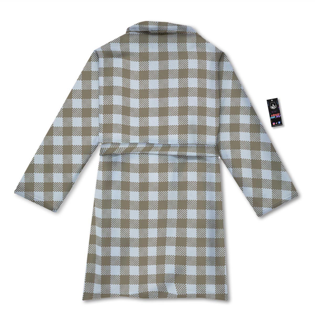 Gingham White And Tan Print Pattern Bathrobe-grizzshop