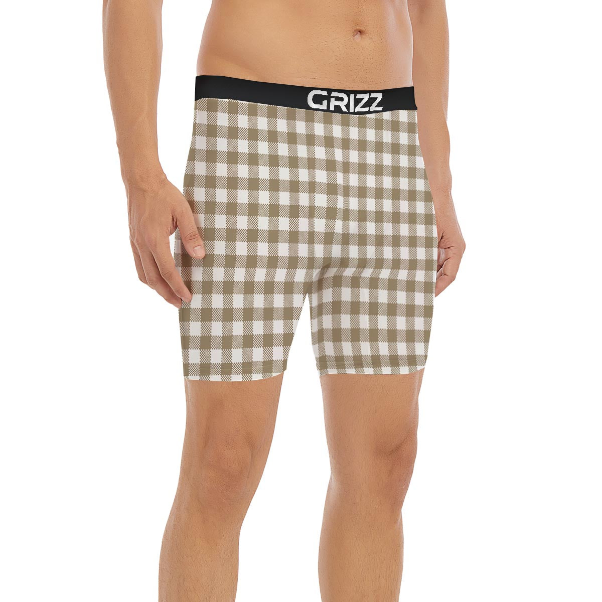 Gingham White And Tan Print Pattern Boxer Briefs-grizzshop