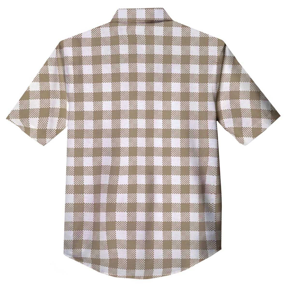 Gingham White And Tan Print Pattern Button Up Shirt-grizzshop