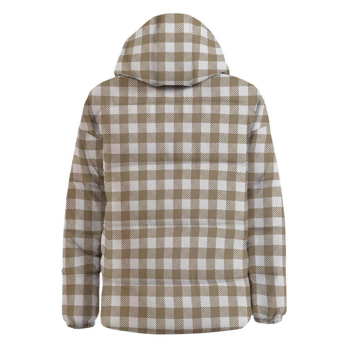 Gingham White And Tan Print Pattern Down Jacket-grizzshop