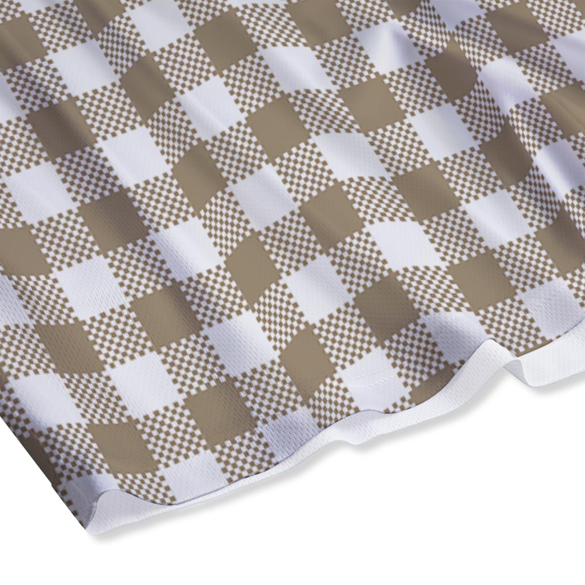 Gingham White And Tan Print Pattern Mesh Shorts