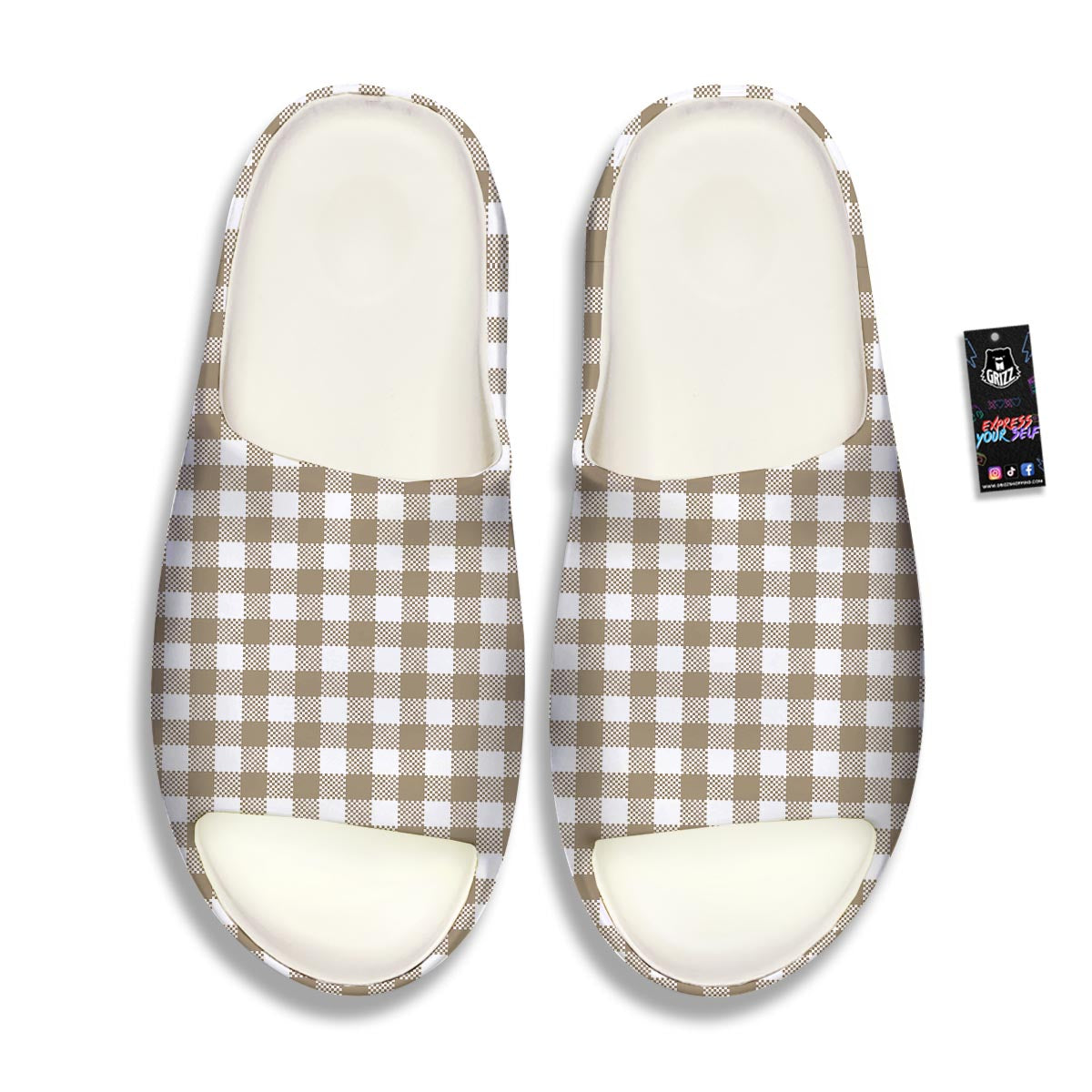 Gingham White And Tan Print Pattern Sandals-grizzshop
