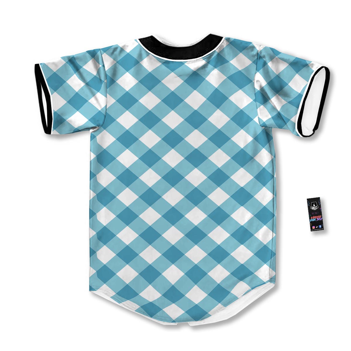Gingham White And Teal Print Pattern Baseball Jersey-grizzshop