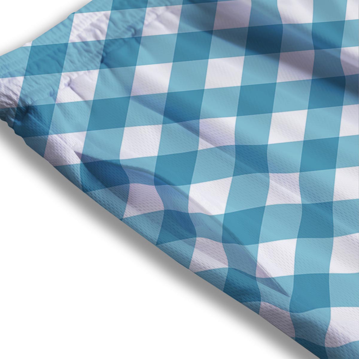 Gingham White And Teal Print Pattern Mesh Shorts