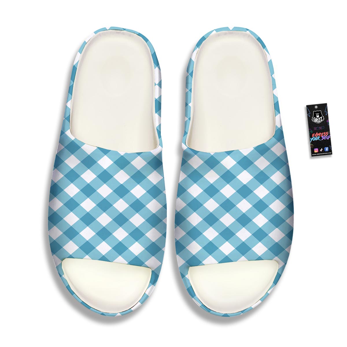 Gingham White And Teal Print Pattern Sandals-grizzshop