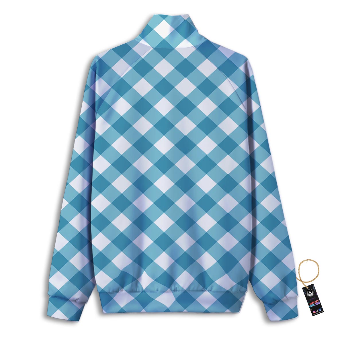 Gingham White And Teal Print Pattern Track Jacket-grizzshop