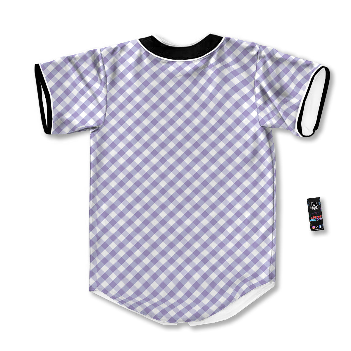 Gingham White And Violet Print Pattern Baseball Jersey-grizzshop