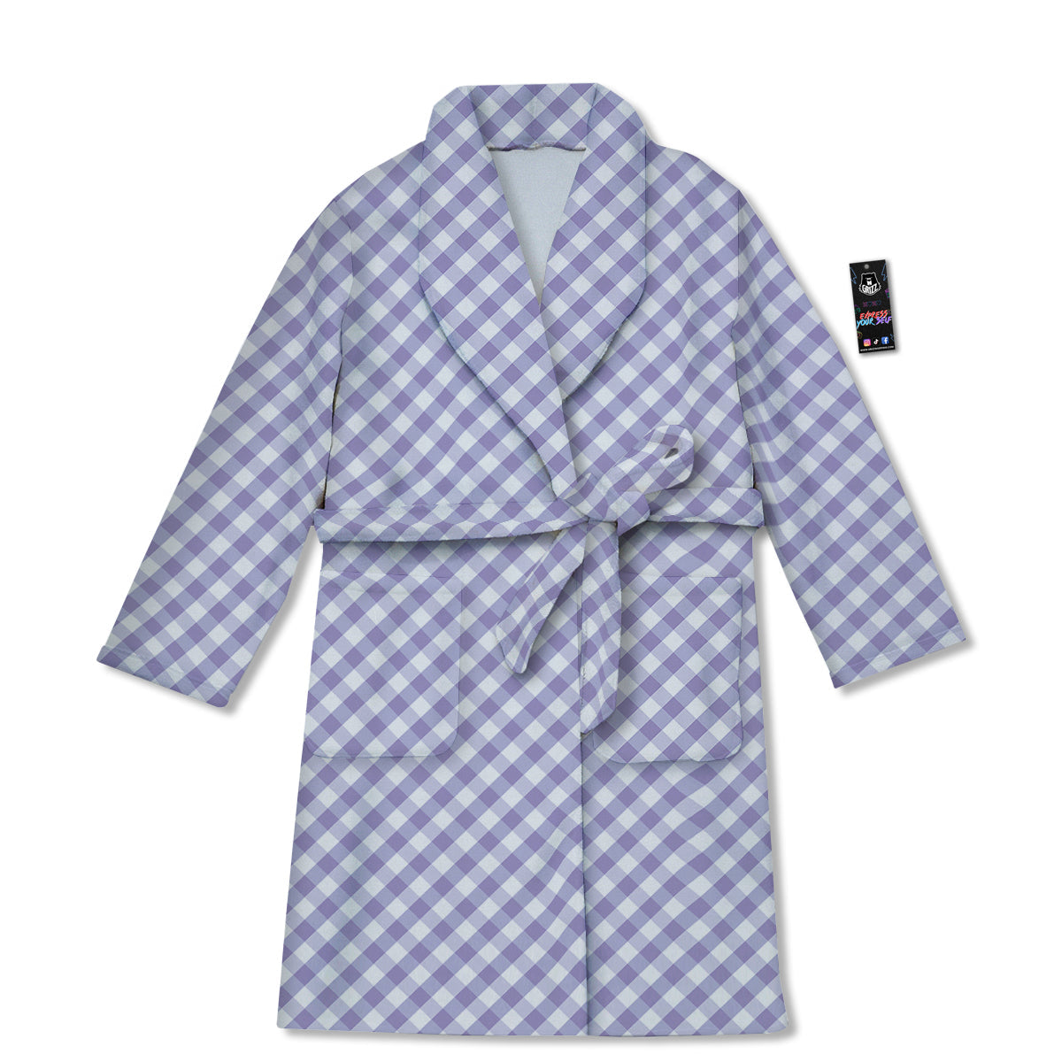 Gingham White And Violet Print Pattern Bathrobe-grizzshop