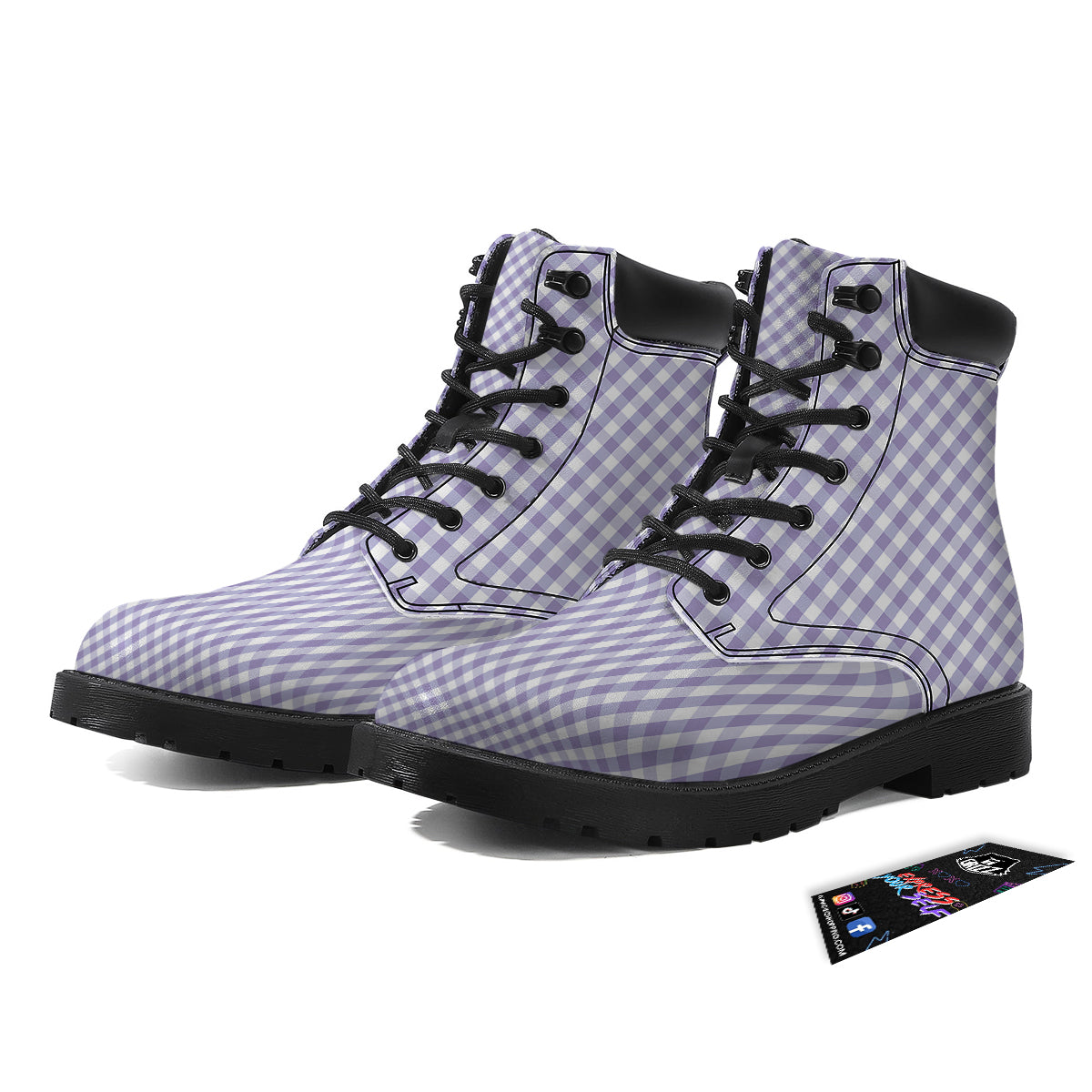 Gingham White And Violet Print Pattern Boots-grizzshop