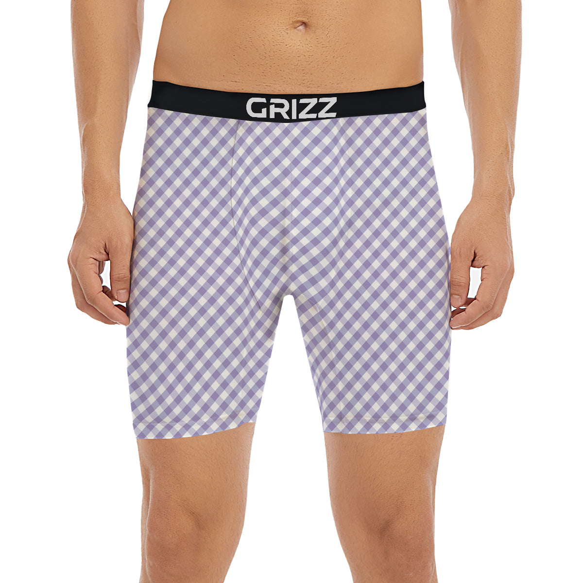 Gingham White And Violet Print Pattern Boxer Briefs-grizzshop