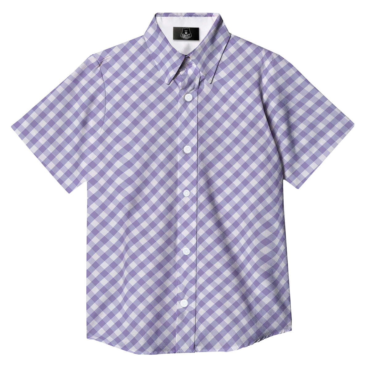Gingham White And Violet Print Pattern Button Up Shirt-grizzshop