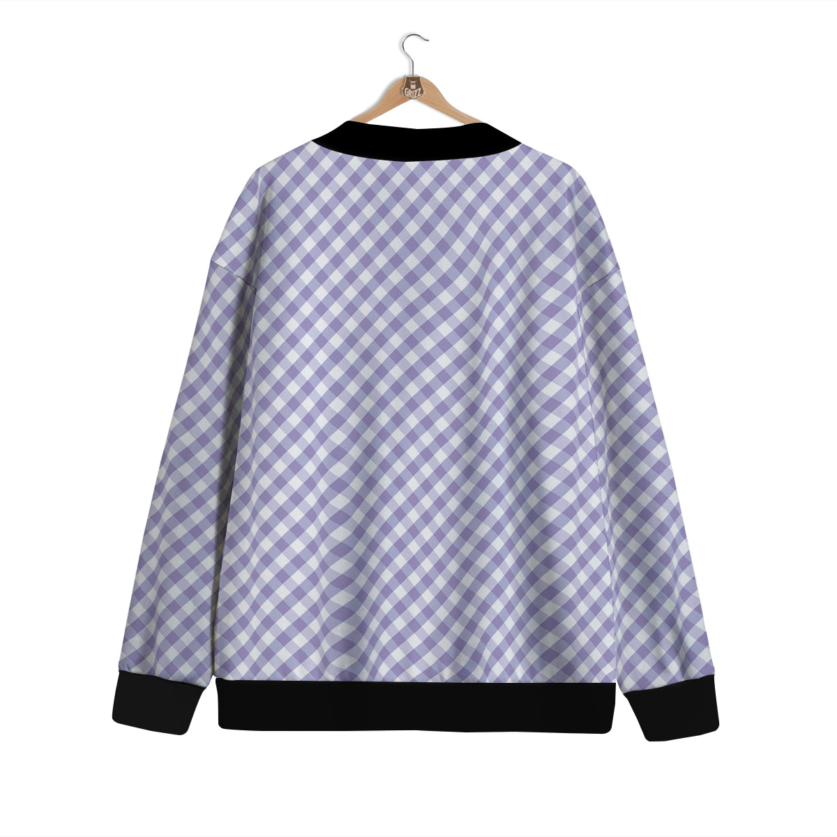 Gingham White And Violet Print Pattern Cardigan-grizzshop