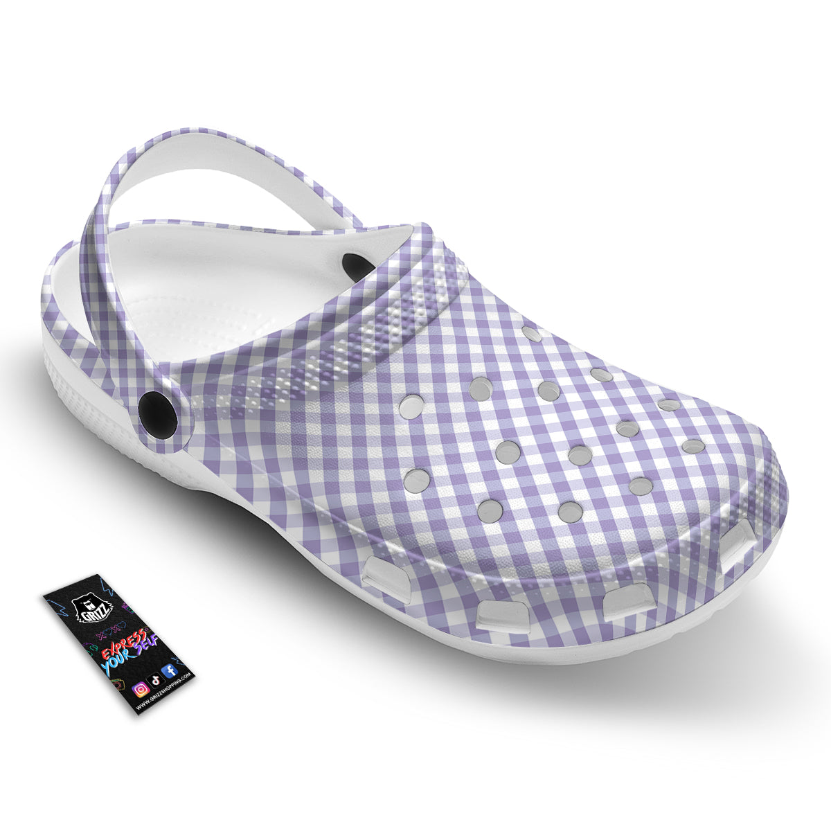 Gingham White And Violet Print Pattern Clog-grizzshop