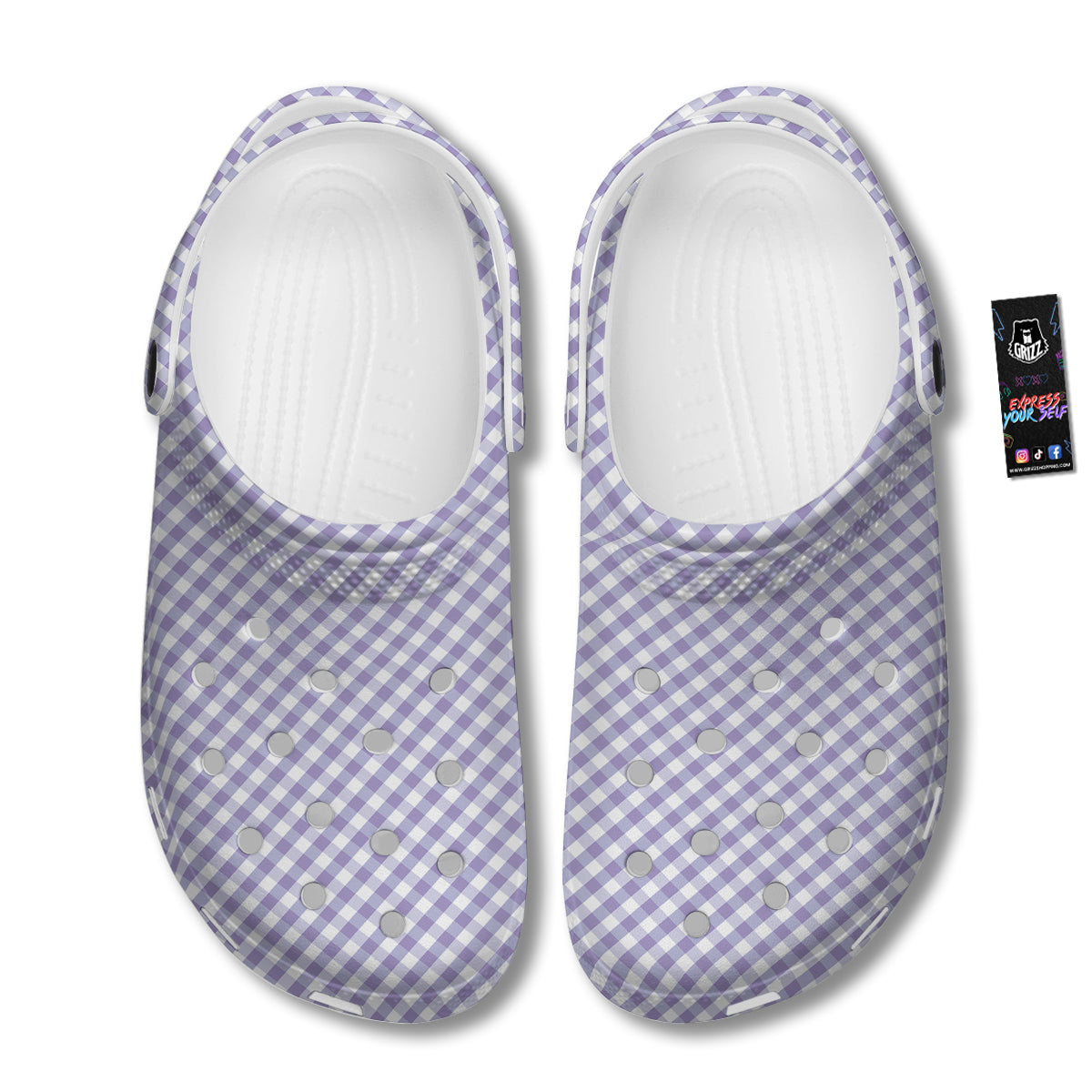 Gingham White And Violet Print Pattern Clog-grizzshop