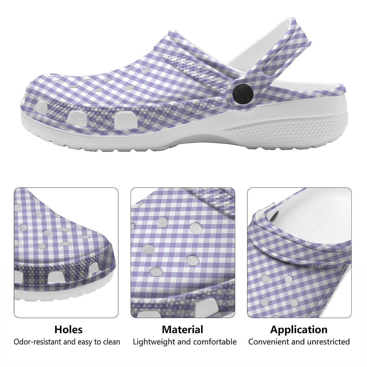 Gingham White And Violet Print Pattern Clog-grizzshop