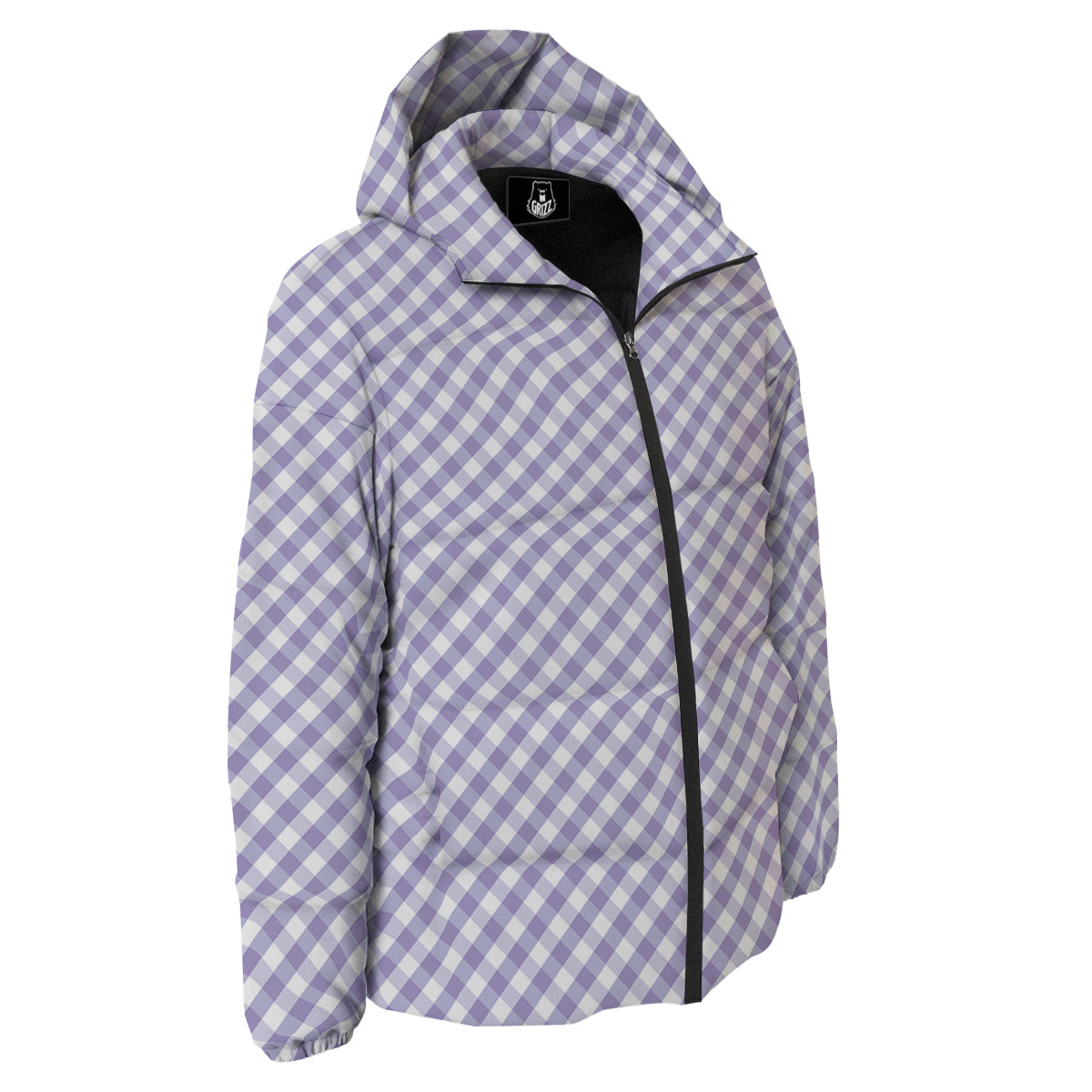 Gingham White And Violet Print Pattern Down Jacket-grizzshop