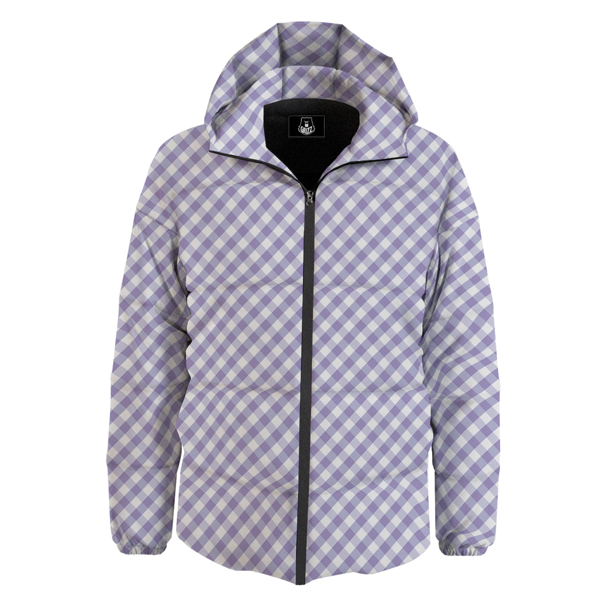 Gingham White And Violet Print Pattern Down Jacket-grizzshop