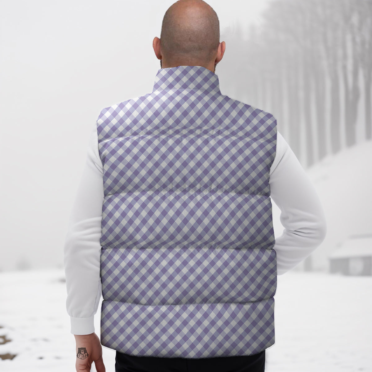 Gingham White And Violet Print Pattern Down Vest-grizzshop