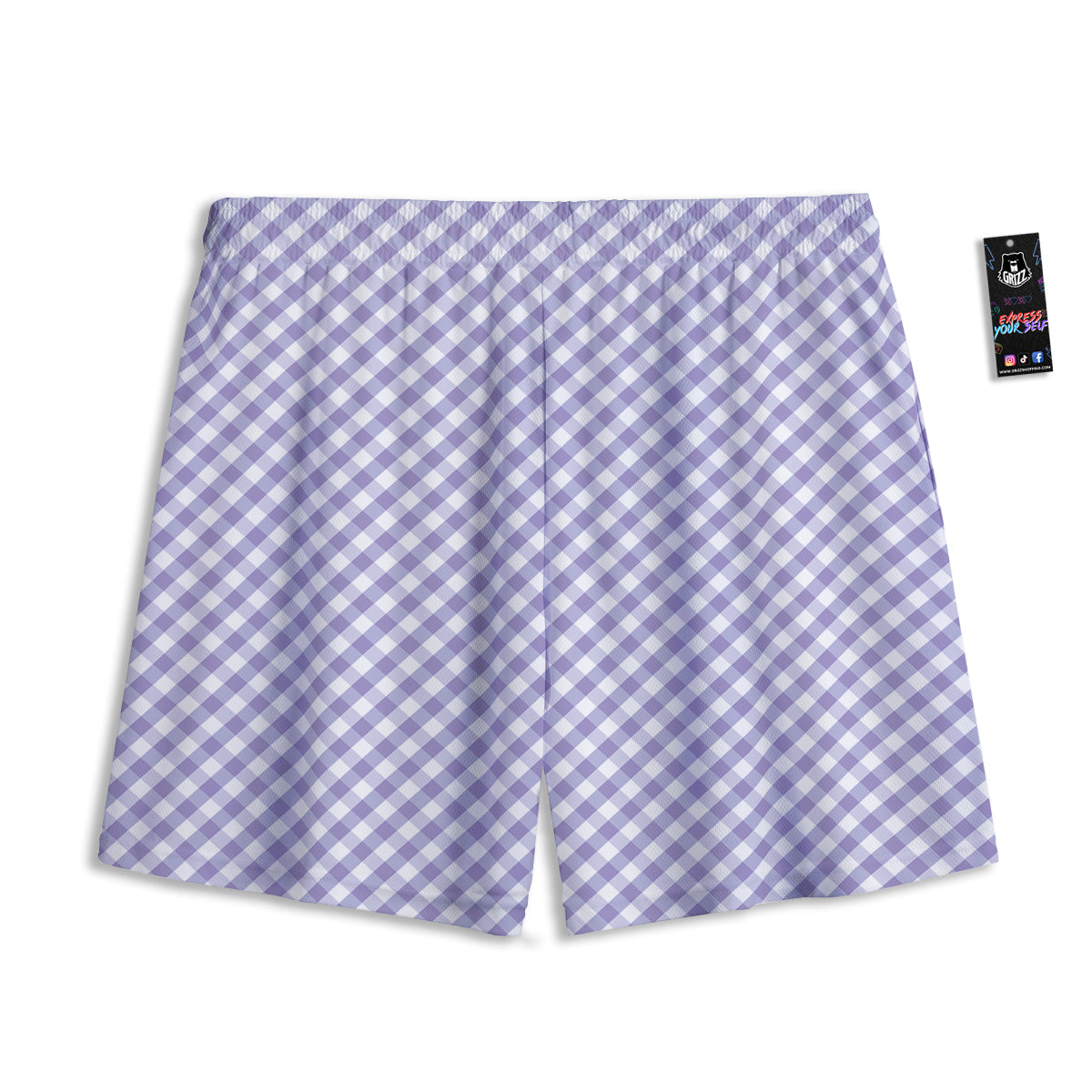 Gingham White And Violet Print Pattern Mesh Shorts