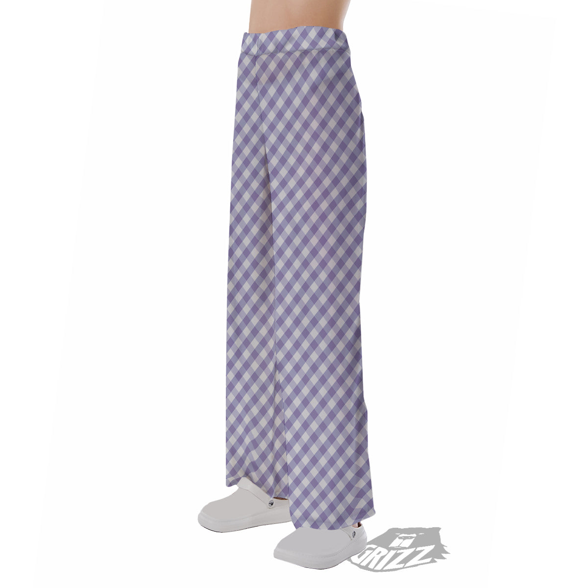 Gingham White And Violet Print Pattern Pajama Pants-grizzshop