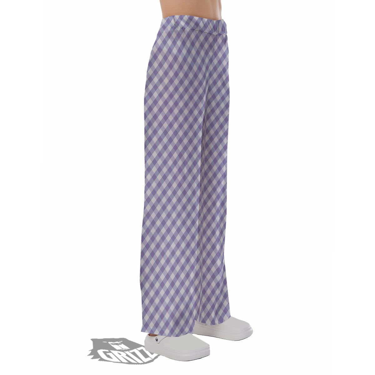 Gingham White And Violet Print Pattern Pajama Pants-grizzshop
