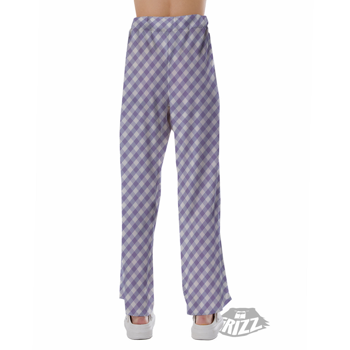 Gingham White And Violet Print Pattern Pajama Pants-grizzshop