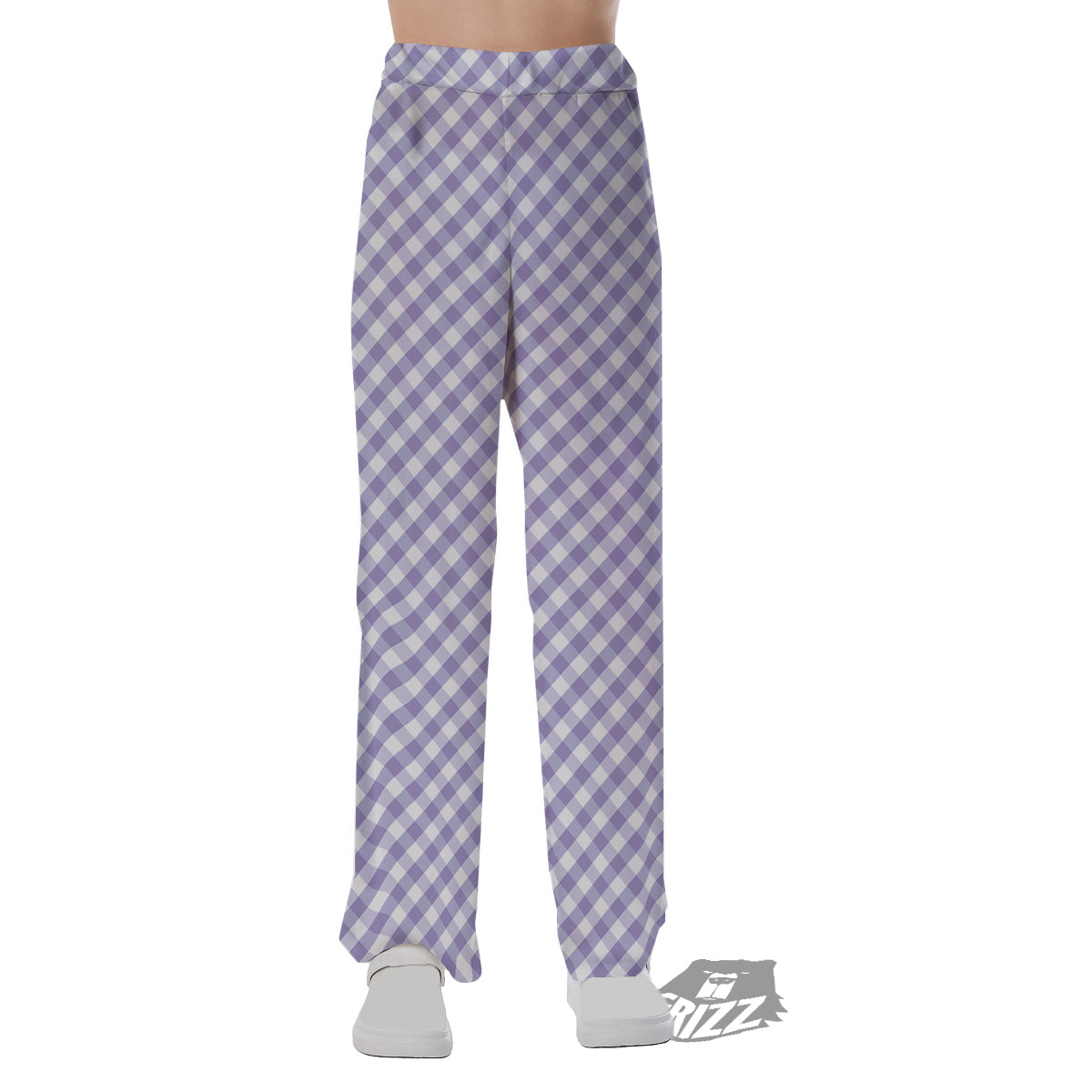 Gingham White And Violet Print Pattern Pajama Pants-grizzshop