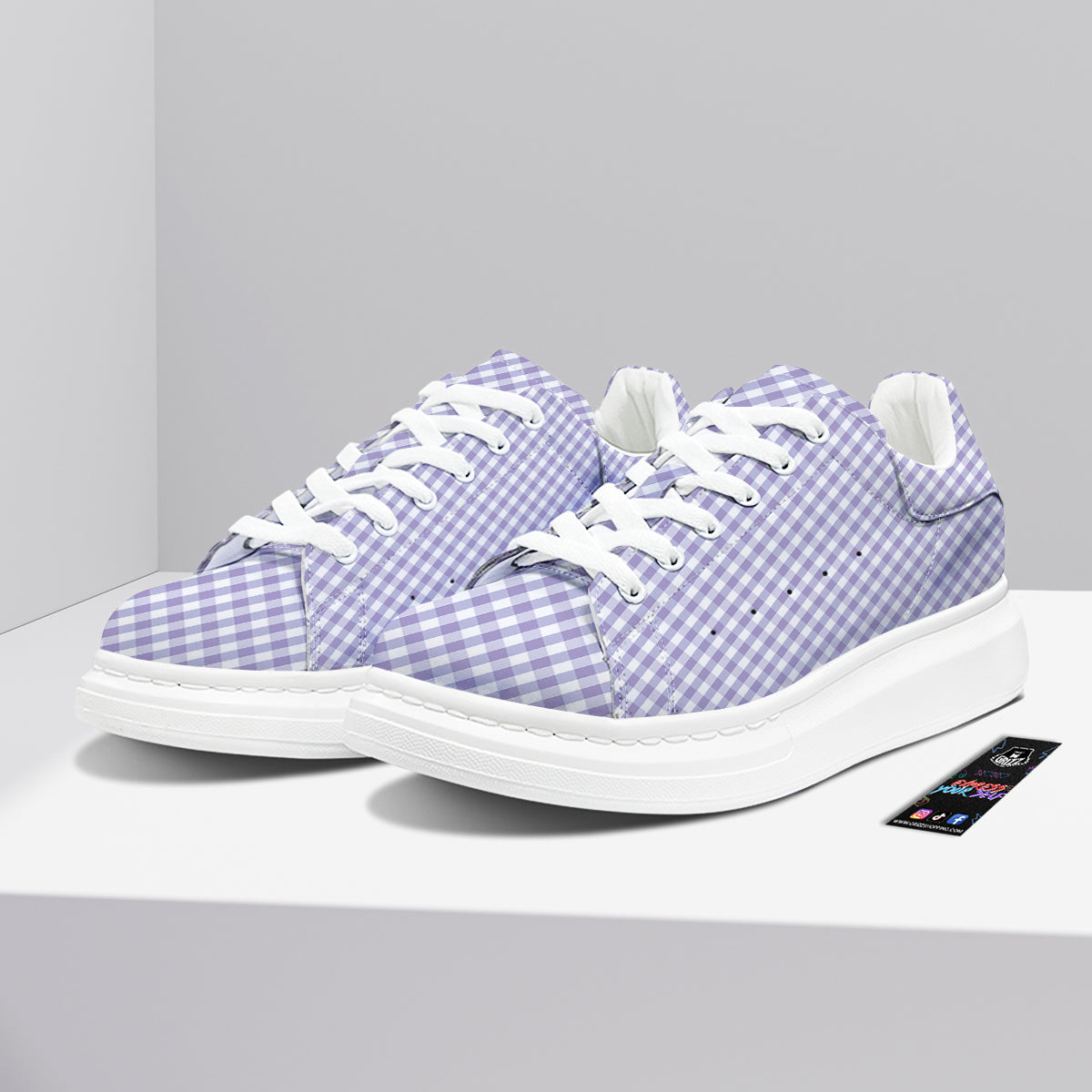 Gingham White And Violet Print Pattern Platform Shoes-grizzshop