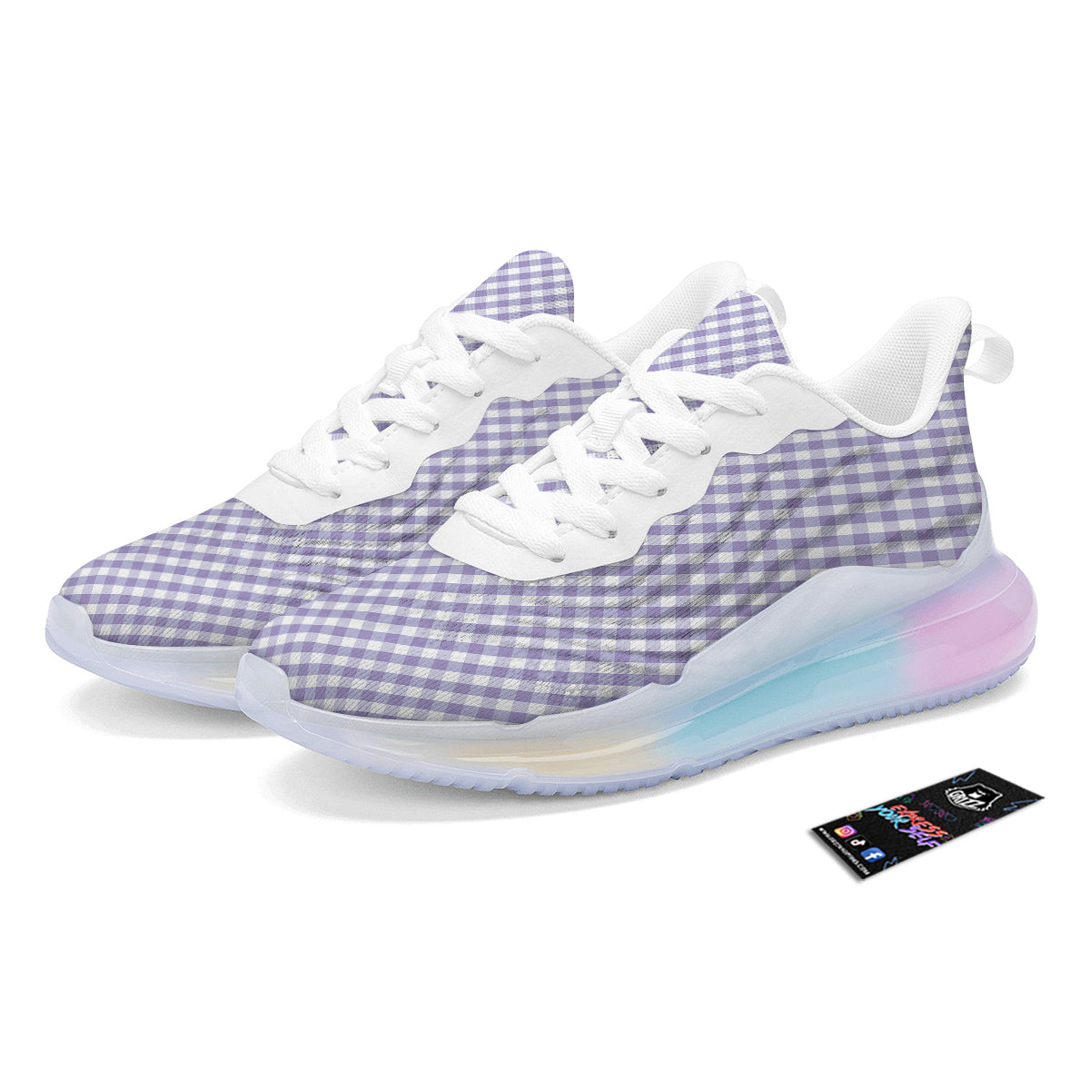 Gingham White And Violet Print Pattern Running Sneakers-grizzshop