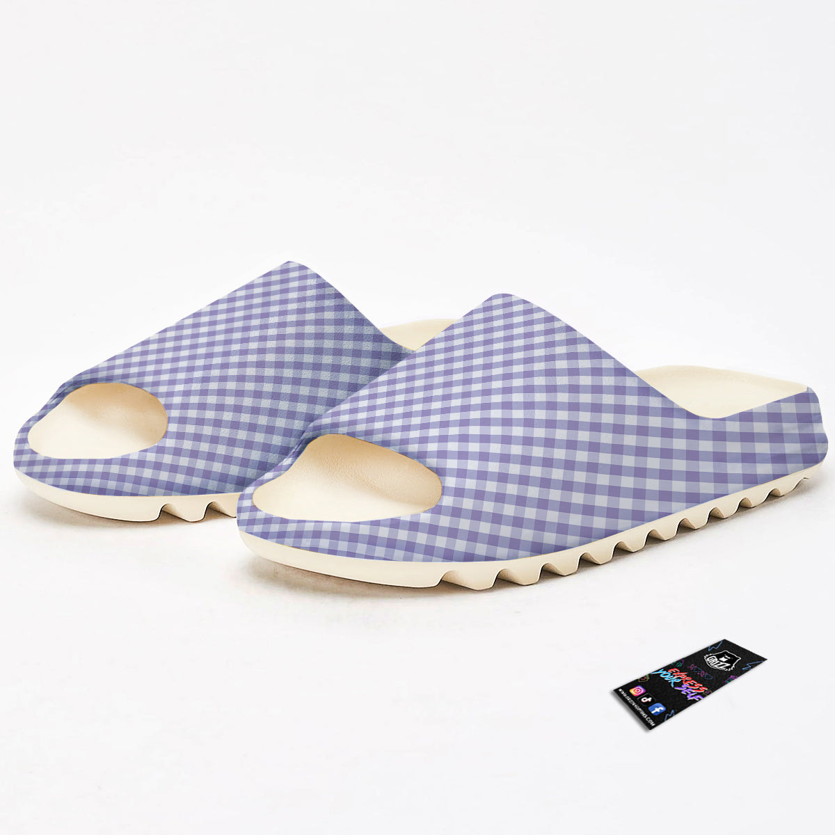 Gingham White And Violet Print Pattern Sandals-grizzshop