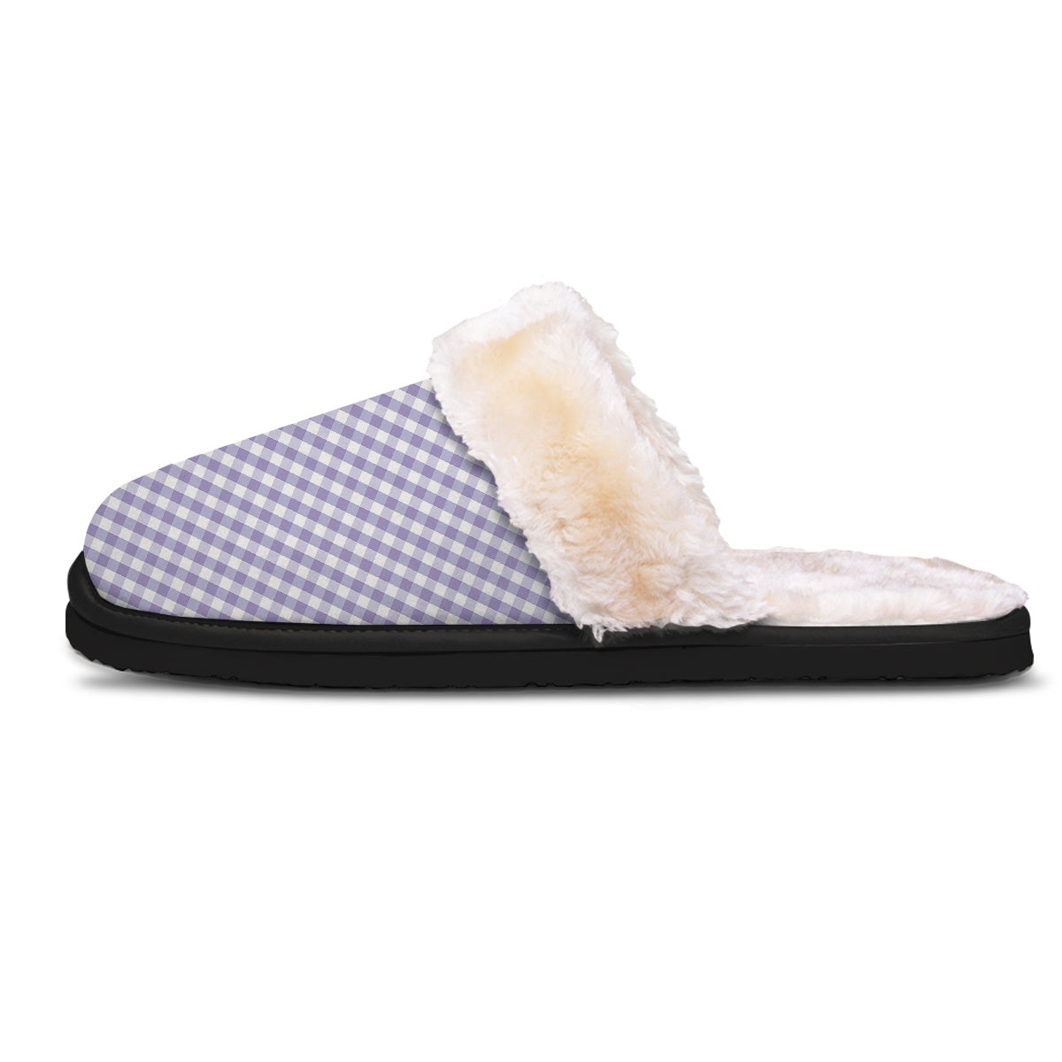 Gingham White And Violet Print Pattern Slippers-grizzshop