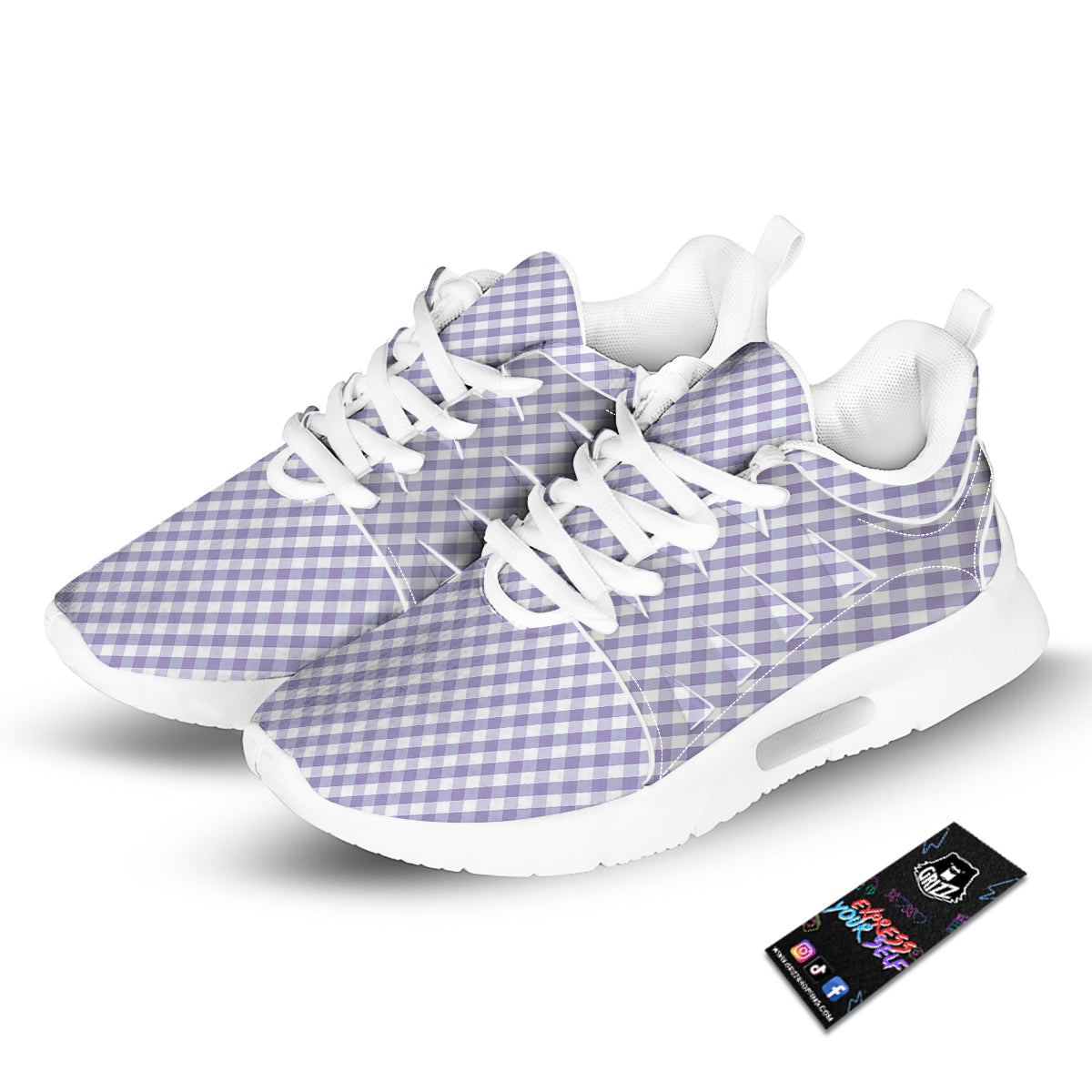 Gingham White And Violet Print Pattern Tennis Shoes-grizzshop