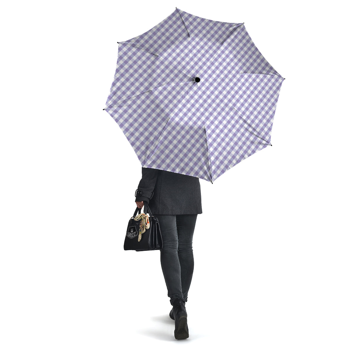 Gingham White And Violet Print Pattern Umbrella-grizzshop