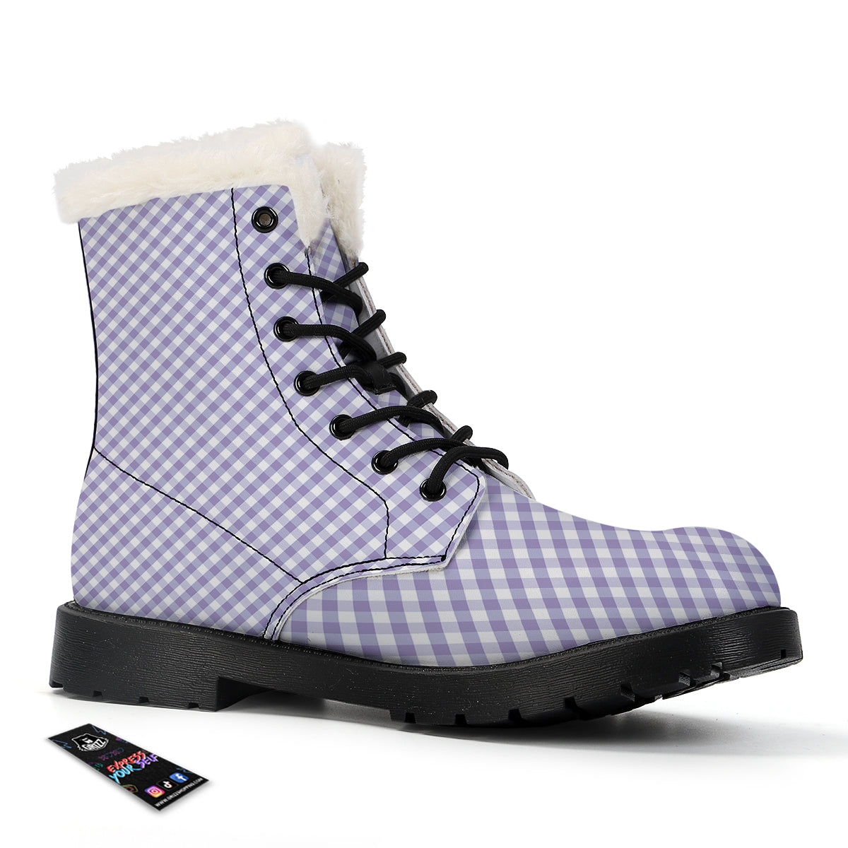 Gingham White And Violet Print Pattern Winter Boots-grizzshop