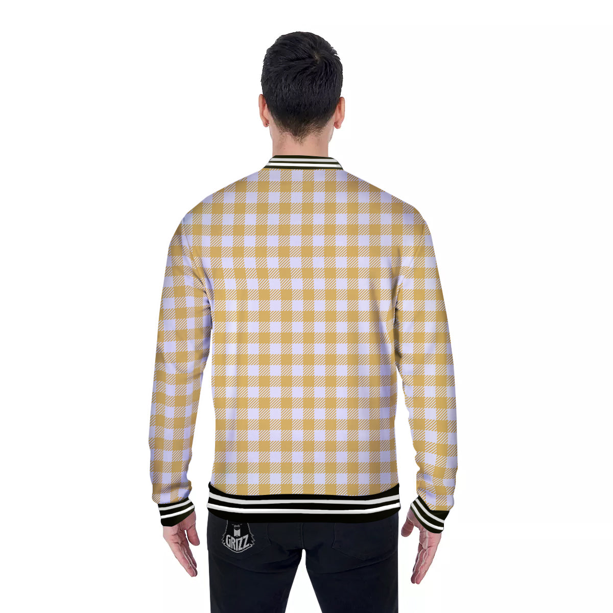 Gingham Yellow And White Print Pattern Baseball Jacket-grizzshop