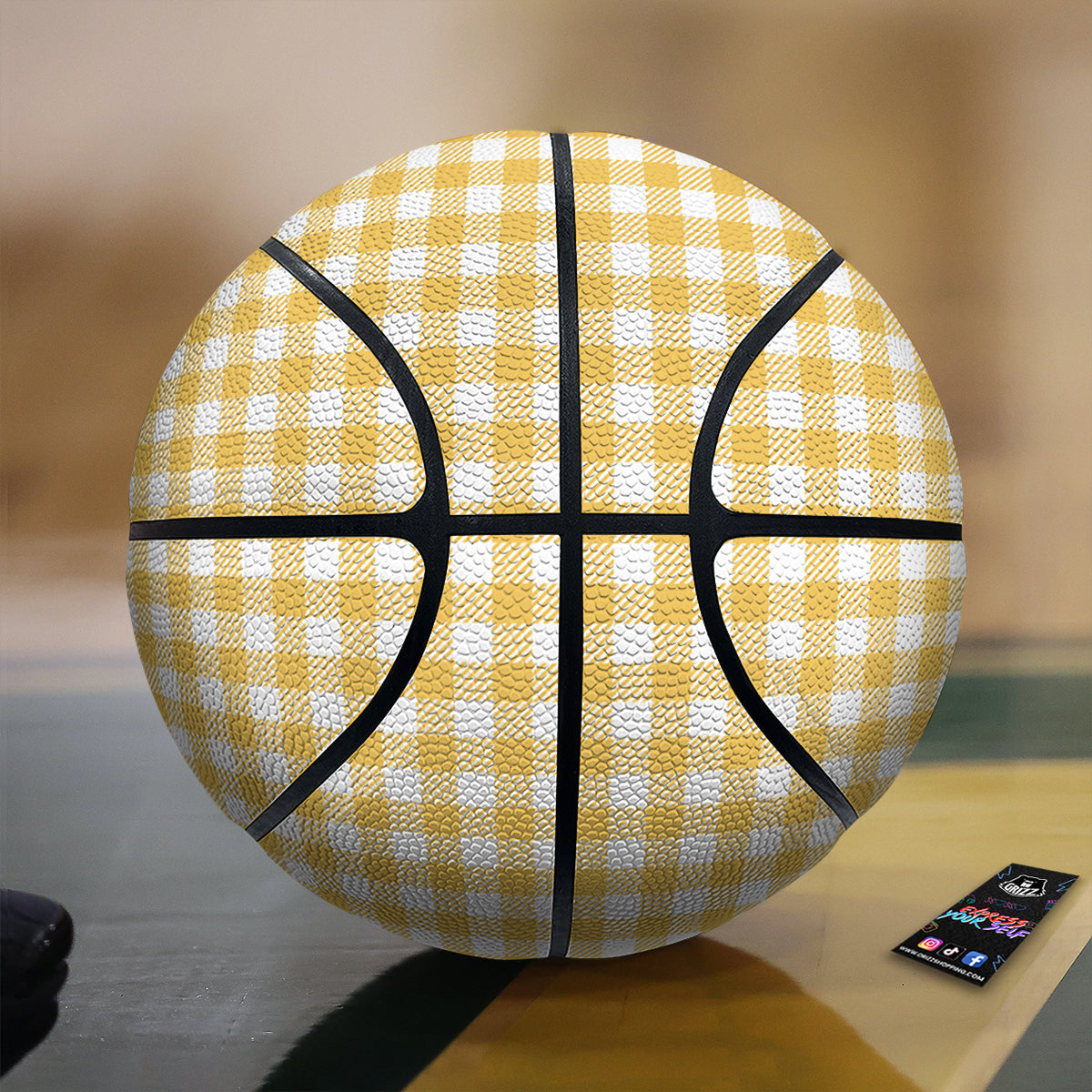 Gingham Yellow And White Print Pattern Basketball